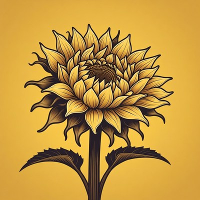 Illustrated Sunflower on Yellow Background