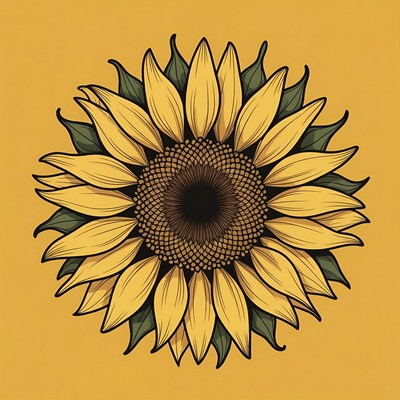 Illustrated Sunflower on Yellow Background