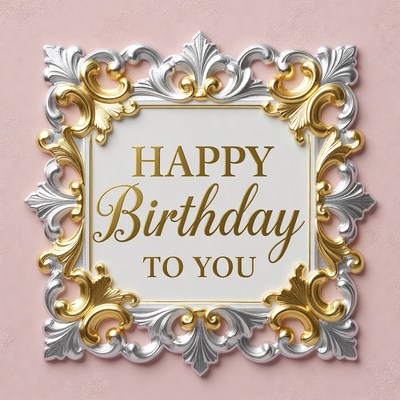 Gold Silver Frame Happy Birthday Card