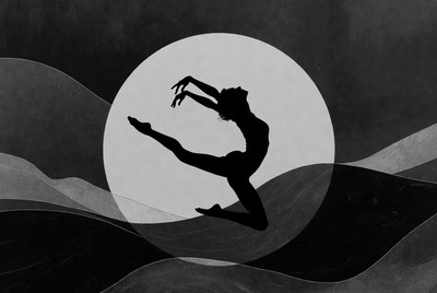 Silhouette woman dancing under moon