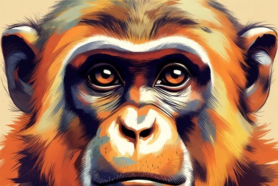 Close-up orangutan portrait illustration