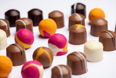 Colorful Chocolate Truffles on White Background