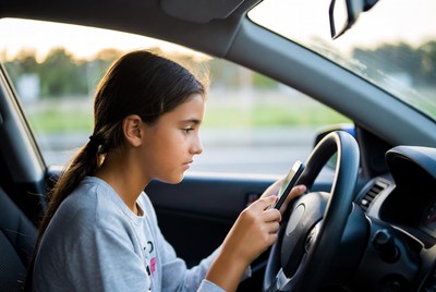 Girl texting while driving car
