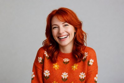Smiling woman with red hair