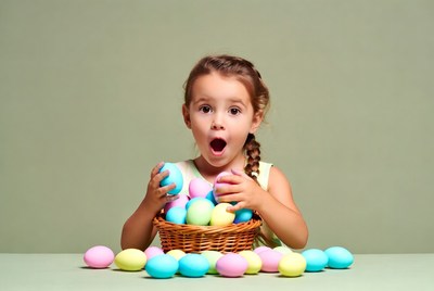 Girl holding colorful Easter eggs