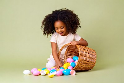 African-American girl with Easter eggs