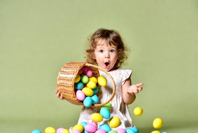 Girl holding Easter eggs basket