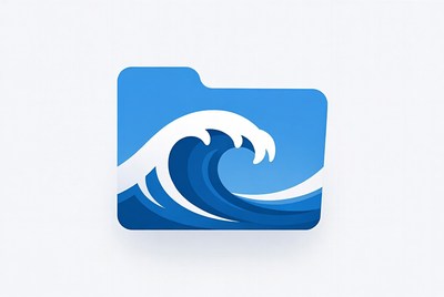 Blue Folder with Ocean Waves Icon