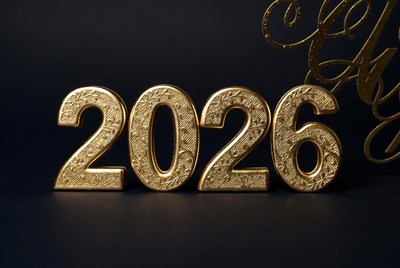 Golden 2026 Numbers on Black Background