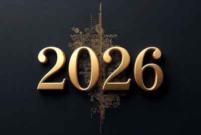 Golden 2026 on Black Background