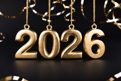 Golden 2026 Numbers with Ribbons