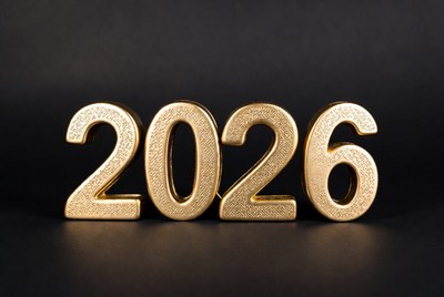 Gold 2026 Numbers on Black Background