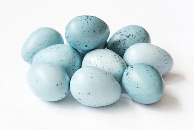 Cluster of blue speckled bird eggs