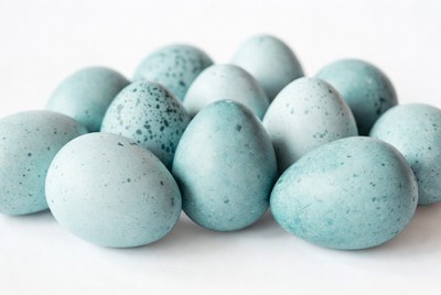 Pile of blue speckled eggs