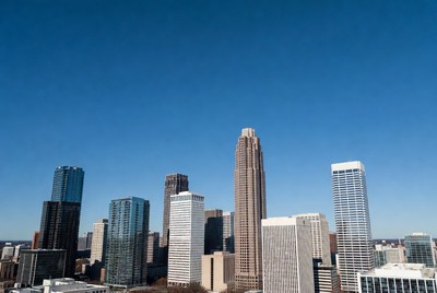 Skyscrapers against blue sky