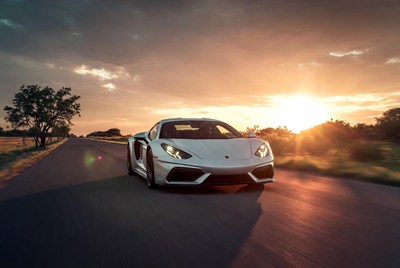 White Lamborghini Huracan Driving on Sunset Road