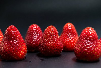 Fresh Strawberries on Black Background