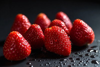 Fresh Strawberries with Water Droplets