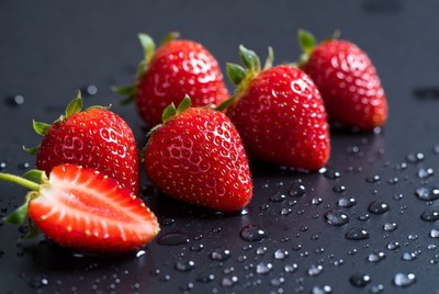 Fresh Strawberries with Water Droplets