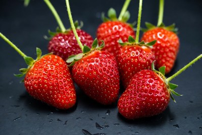 Fresh Strawberries on Black Background