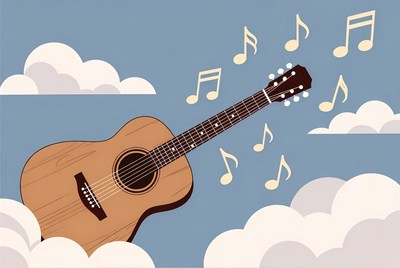 Acoustic Guitar with Music Notes