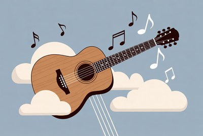 Acoustic Guitar with Music Notes