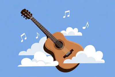 Acoustic Guitar on Clouds Illustration
