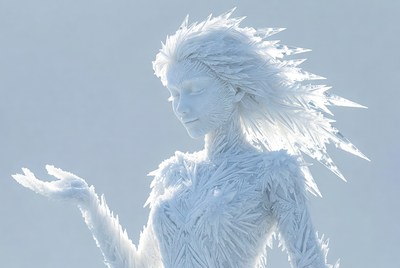 Ice Woman Sculpture with Frosty Hair