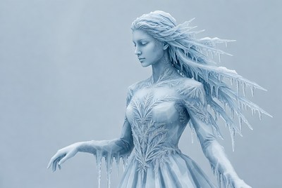 Ice sculpture woman in flowing gown