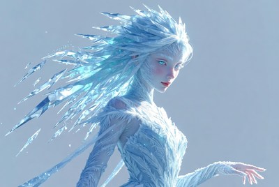 Ice Elf Woman with Flowing Hair