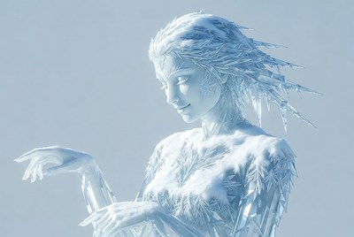 Ice Woman Sculpture with Frosty Hair