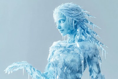 Ice-covered woman with frosty hair