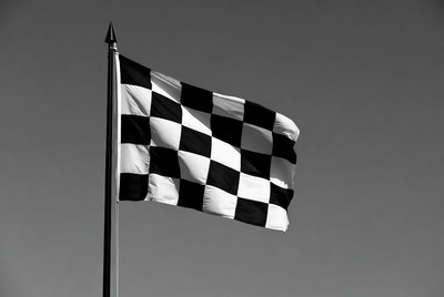Checkered Flag Waving on Pole