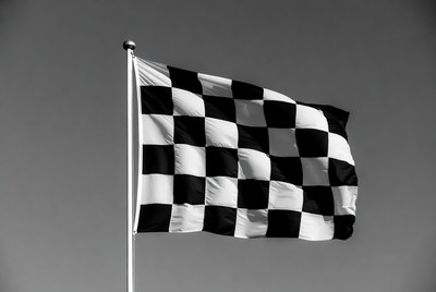 Checkered Flag Waving on Pole
