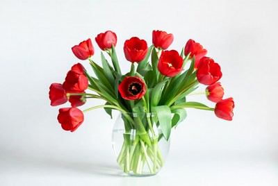 Red Tulips in Glass Vase