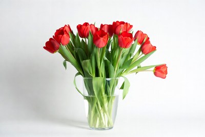 Red Tulips in Clear Glass Vase