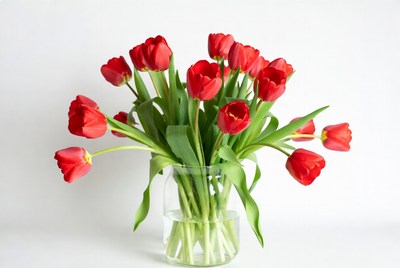 Red Tulips in Glass Vase