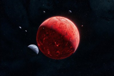 Red Planet with Orbiting Moons