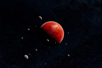 Red Planet with Orbiting Moons