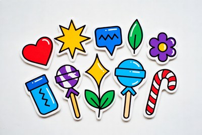 Colorful Candy Icons on White Background