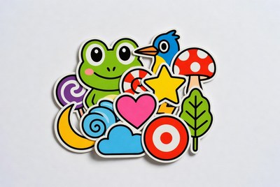 Cute cartoon animals and shapes stickers