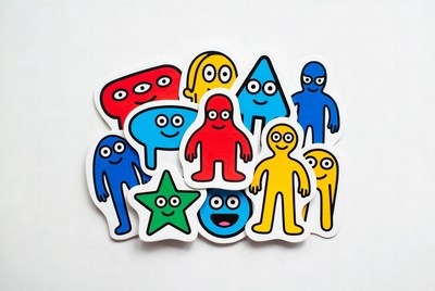 Colorful Cartoon Characters on White Background