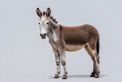 Donkey standing on gray background