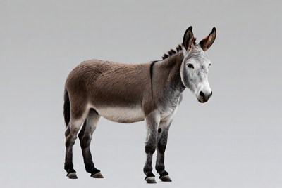 Donkey standing on gray background