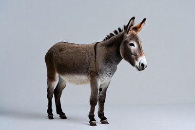 Donkey standing on gray background