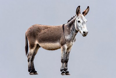 Donkey standing on gray background