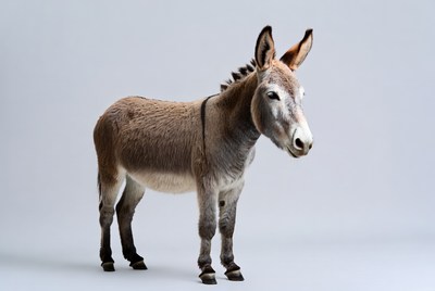 Donkey standing on white background
