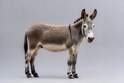 Donkey standing on gray background