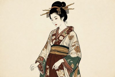 Japanese woman in kimono illustration