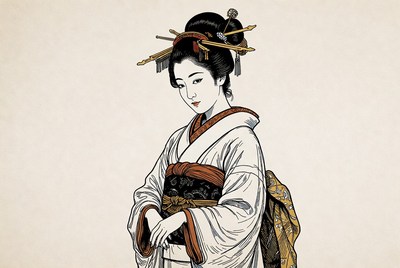 Japanese woman in kimono illustration